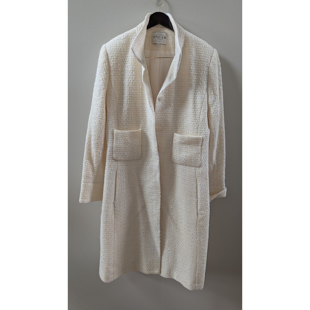 Oscar de la Renta long tweed vintage cream jacket size 12